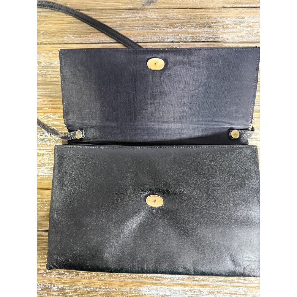 Vintage Black Leather Shoulder Bag Minimalist 90s Y2K Baguette Clutch Chic - Picture 8 of 9